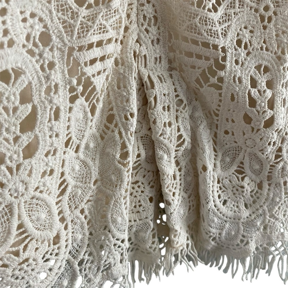 Maeve x Anthropologie Crochet Pencil Skirt Ivory Fringe 8P Petite Boho Coastal - Picture 4 of 13